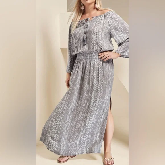 Venus Gray Off-Shoulder Maxi Dress with front slit - Picture 4 of 5